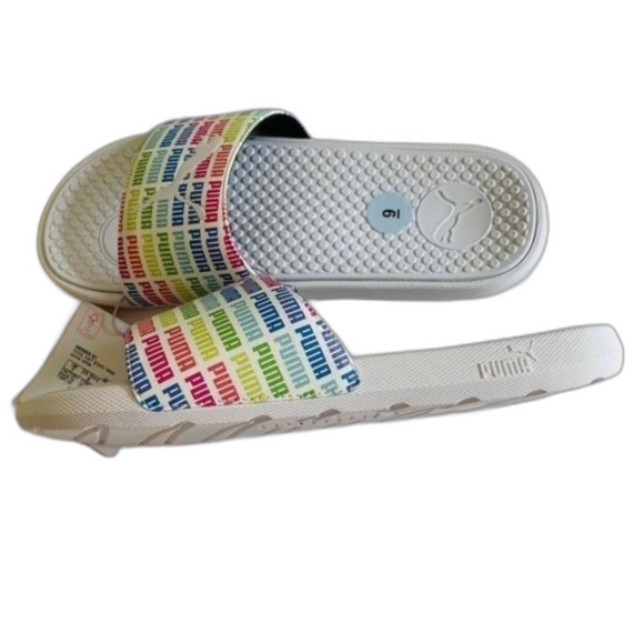 PUMA SLIDES Women’s size 9 Rainbow color/ white Comfortable NEW - Picture 4 of 5